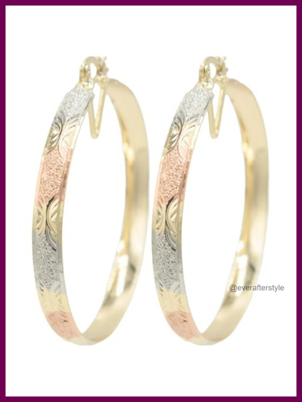 Tri-Tone Rose Gold Silver & Yellow Gold Hoop Earrings 18k Gold Filled